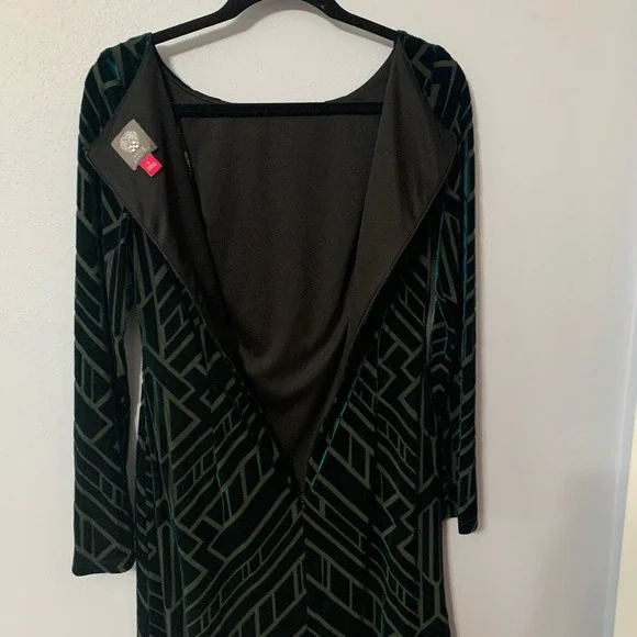 Vince Camuto Emerald Green Burnout Velvet Geometric Dress Sz 6 - Picture 6 of 13